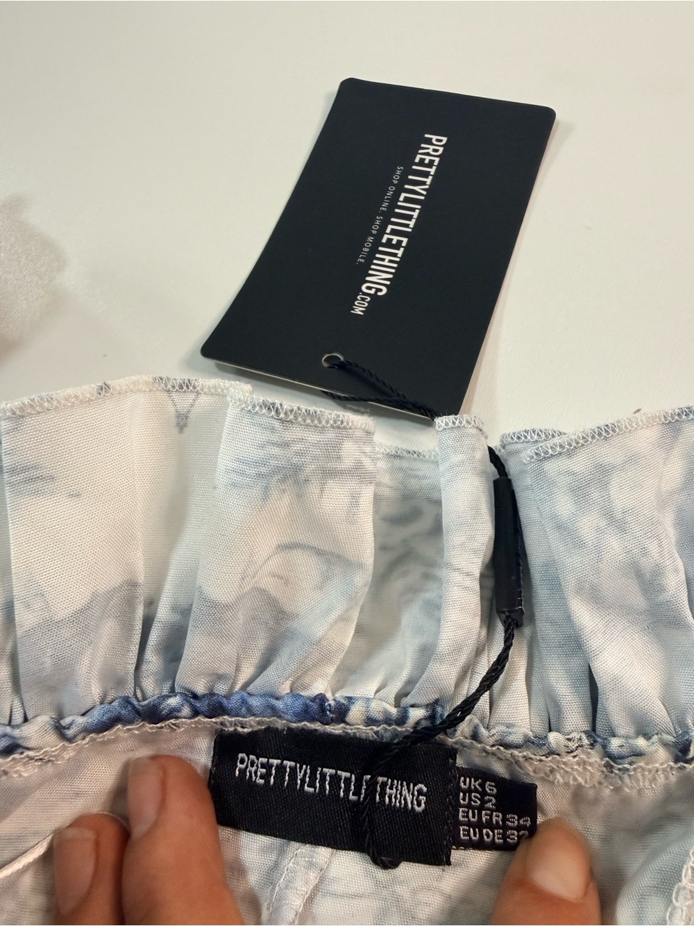 PrettyLittleThing White & Blue Ruffle Off-Shoulder Blouse - Picture 5 of 7